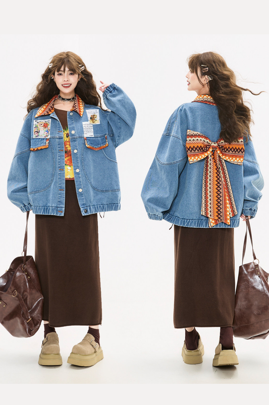 Back Ribbon Loose Denim Jacket