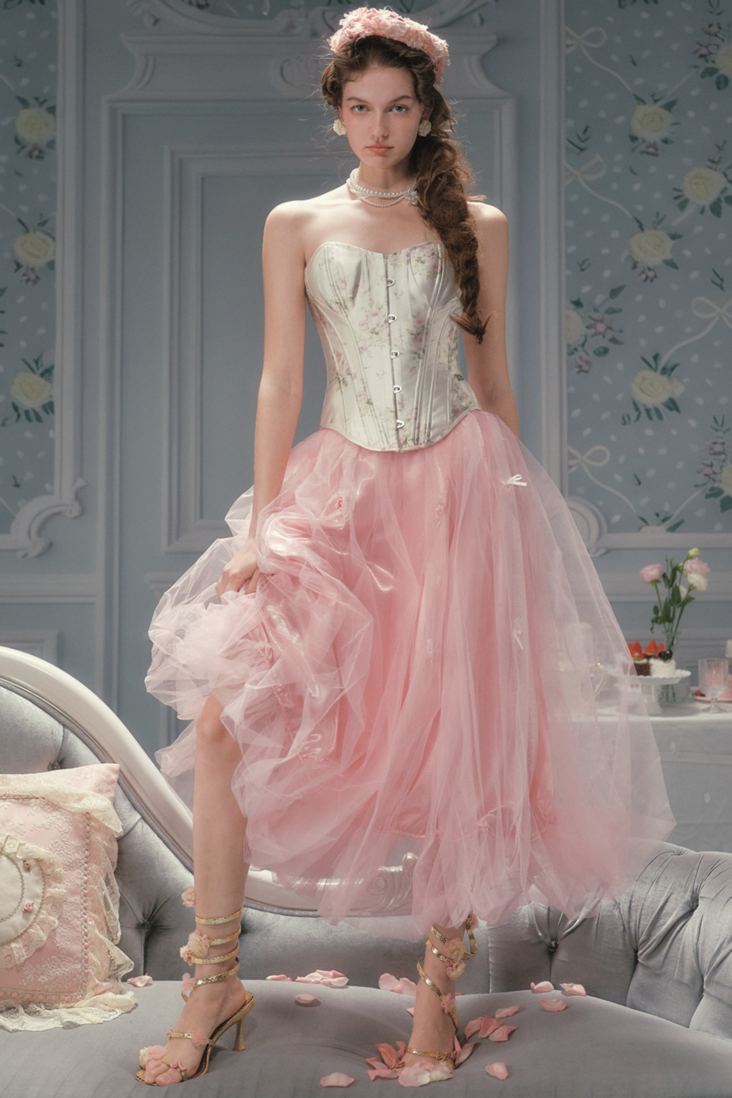 Lace Maid Satin Corset Top + Flare Tulle Skirt