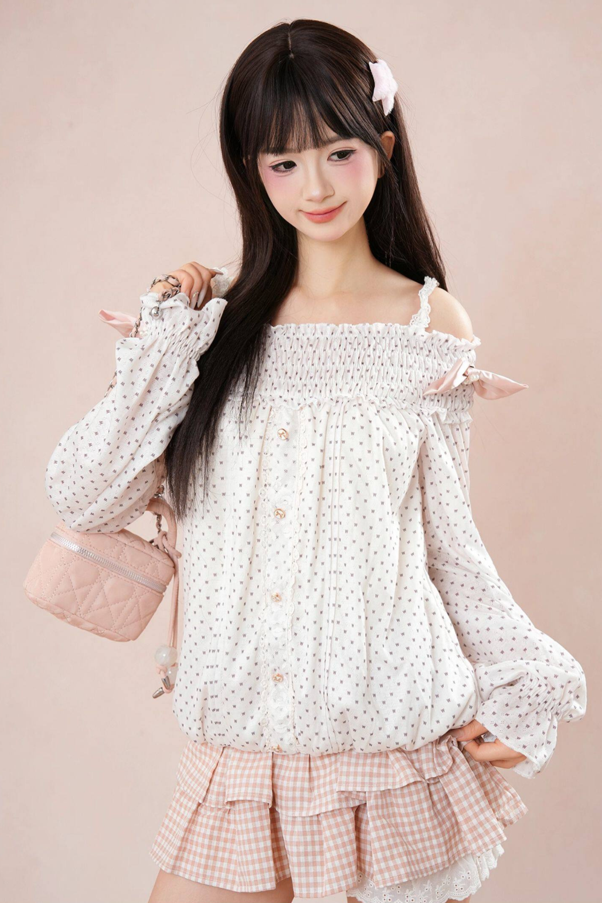 Polka Dot Balloon Sleeve Top + Cake Skirt