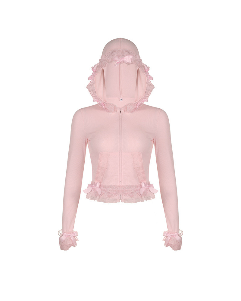 Pink Bow Pure Lust Lace Slim Zip Hoodie