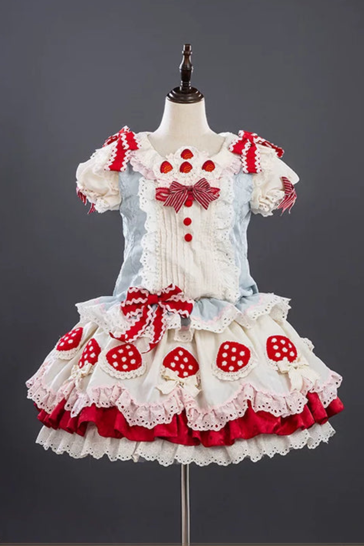Strawberry Fantasy Lolita Dress + Jumper Skirt + Ribbon + Sleeves + Bonnet Blue［Doll Dress］