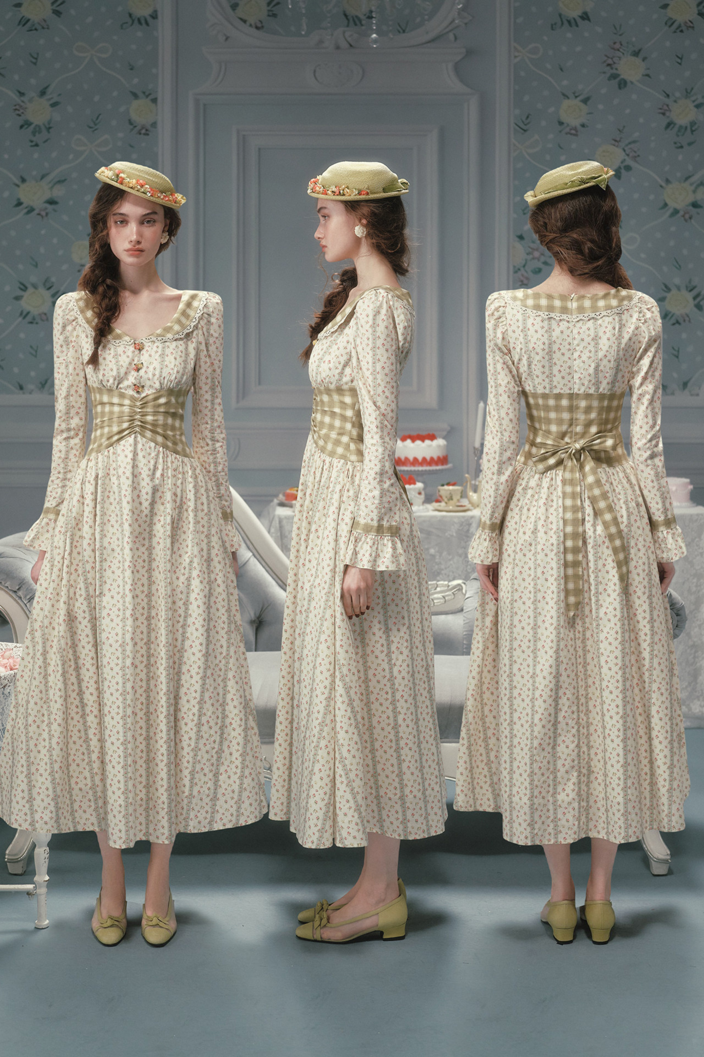 Retro Lace Maid Floral Cotton Dress