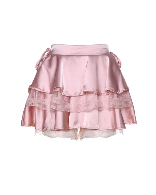 Sweet Lace Acetate Satin Puffy Skirt