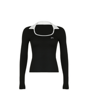 Load image into Gallery viewer, Polo Collar Bow Long-sleeved Coquette Top
