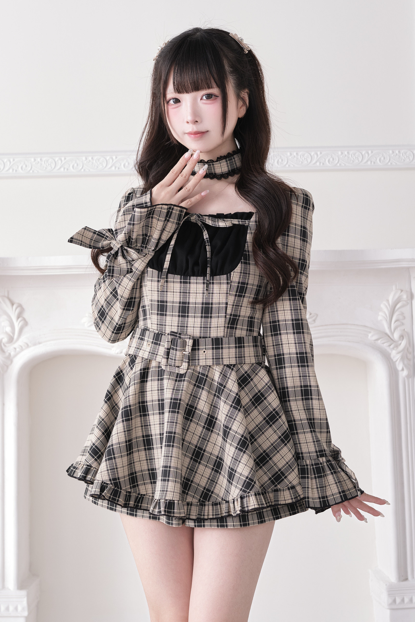 Check Ribbon Lace Dress