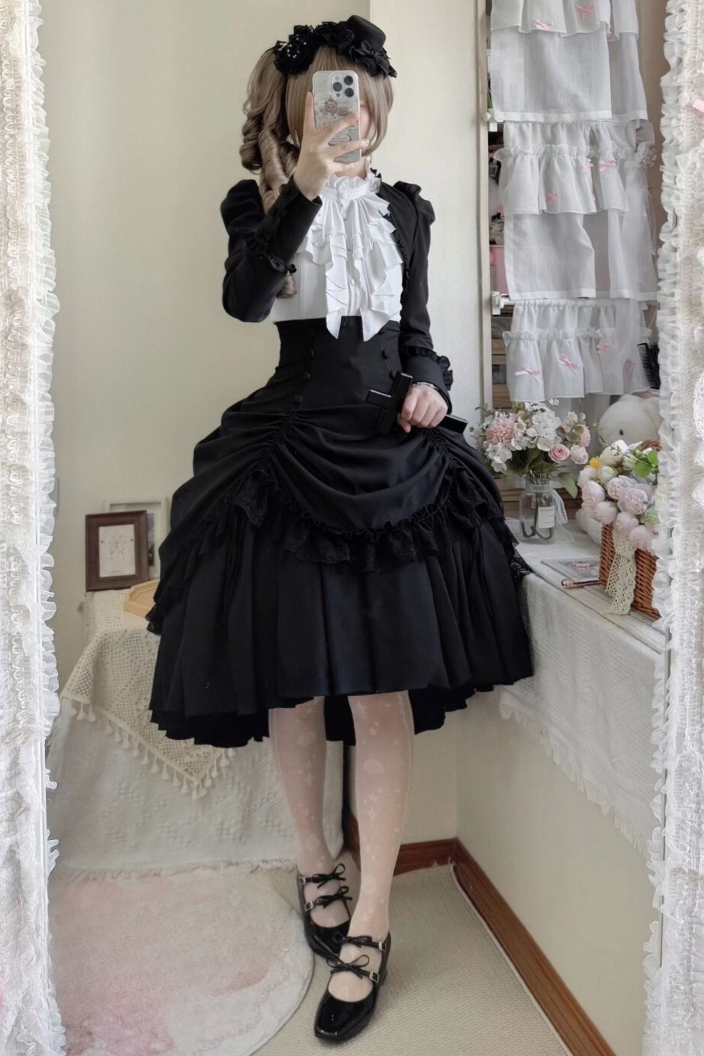 [Pre-order] Dark Gothic Black Corset Layered Pull-Up Skirt