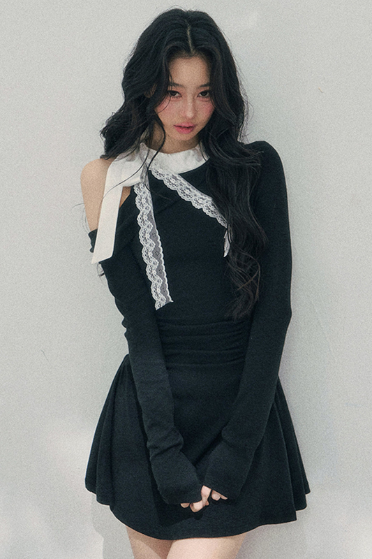 French Lace Off-Shoulder Dress Black