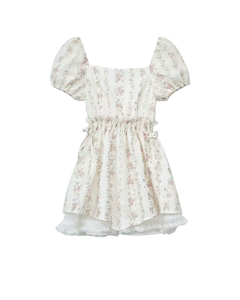 Princess Puff Sleeves Tutu Floral Mini Coquette Dress