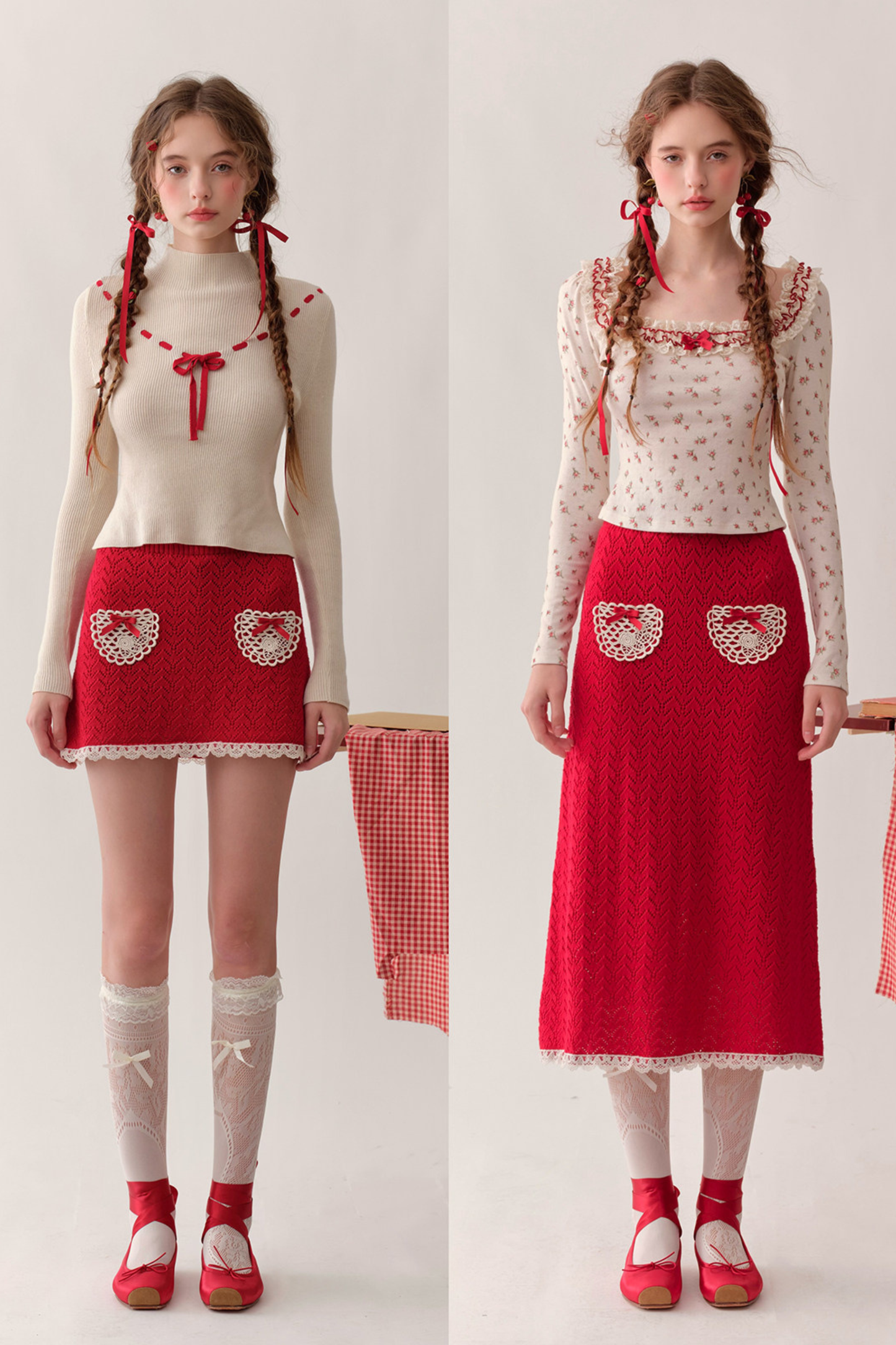 Lace Maid Belly Knit + Short Skirt + Long Skirt