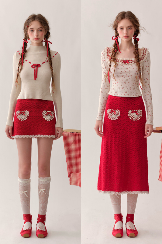Lace Maid Belly Knit + Short Skirt + Long Skirt
