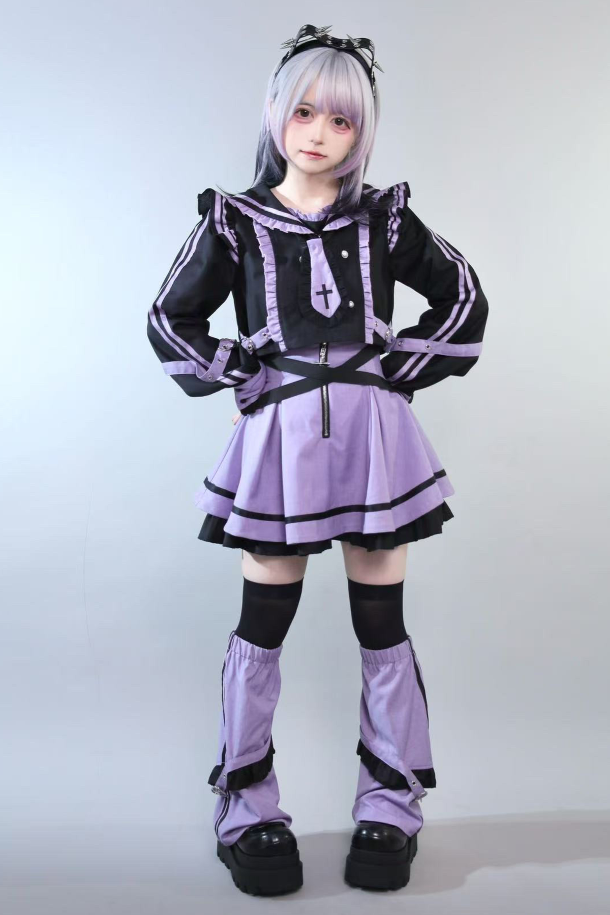 Dream Cat Sailor Top + Skirt + Leg Warmers Purple(Tops+Skirt+Leg warmers)