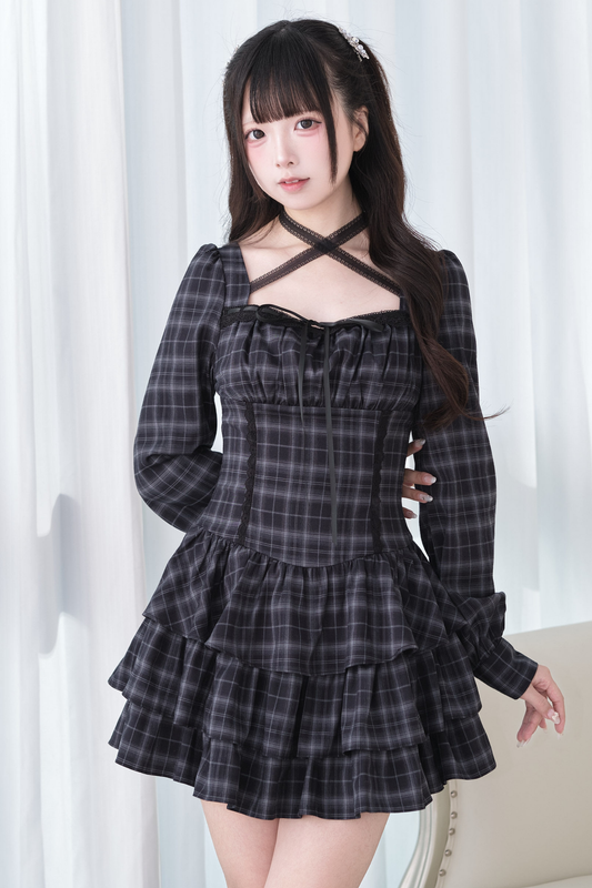 Striped Plaid Lace Dress