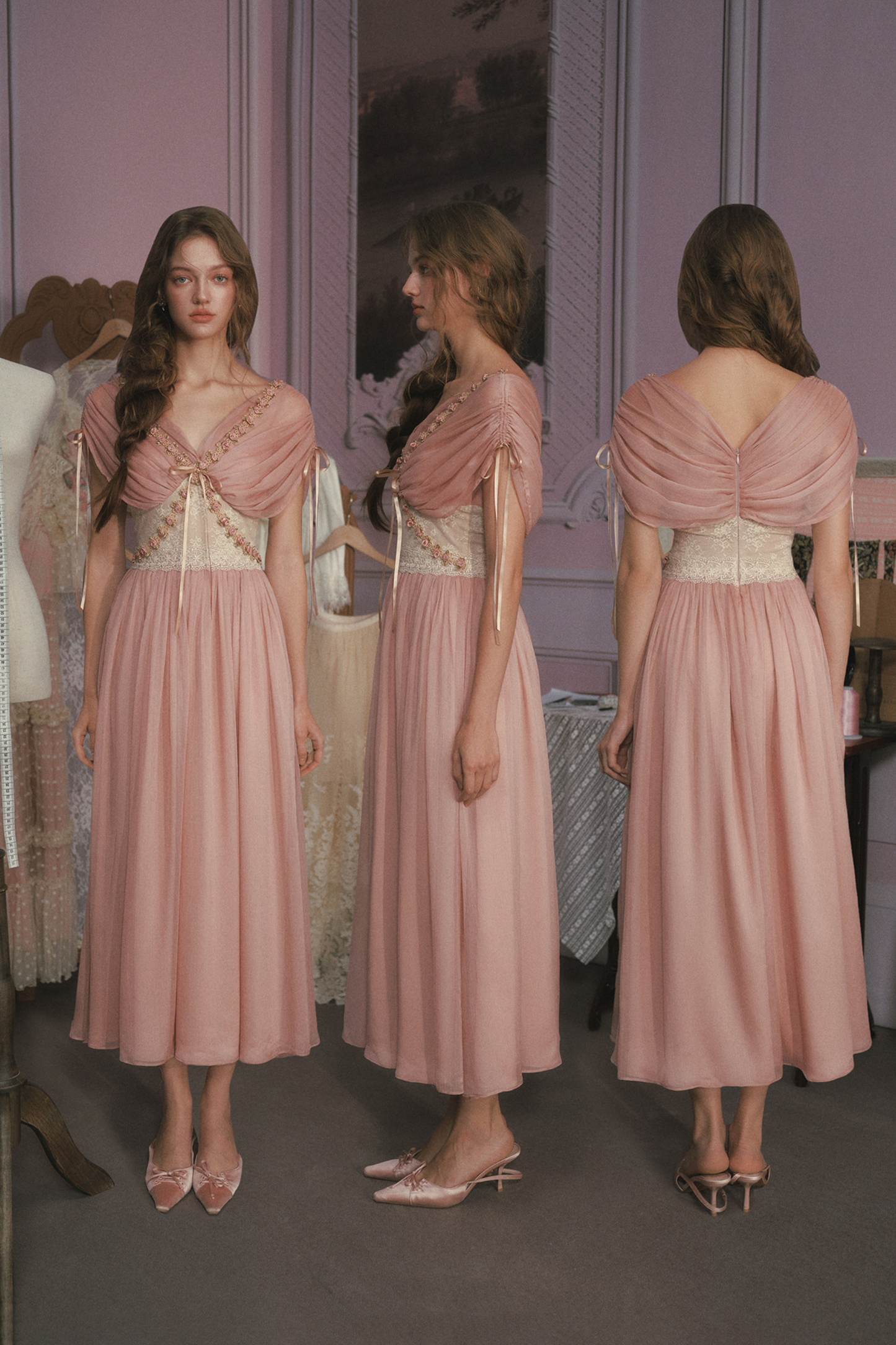 Lace Maid Rose Retro Long Dress