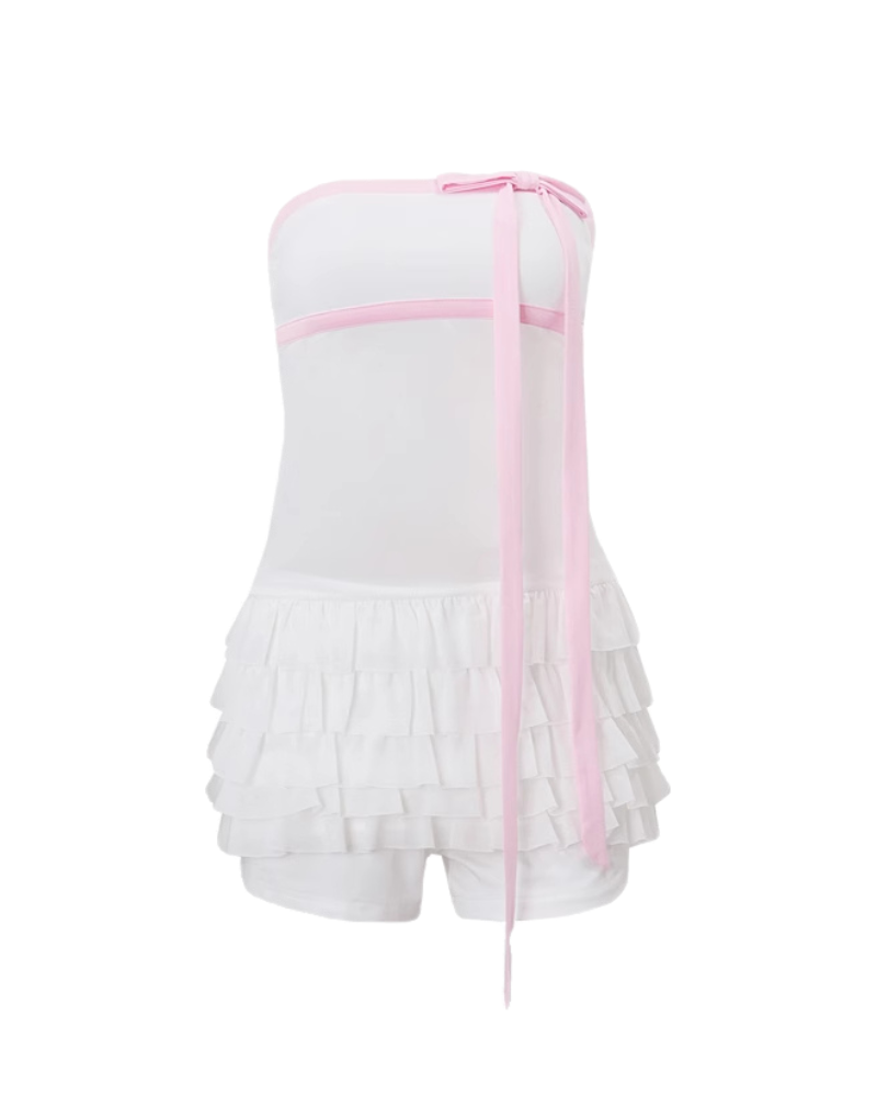 Sweet Spicy Pink Bow Spliced Cake Tube Mini Coquette Dress