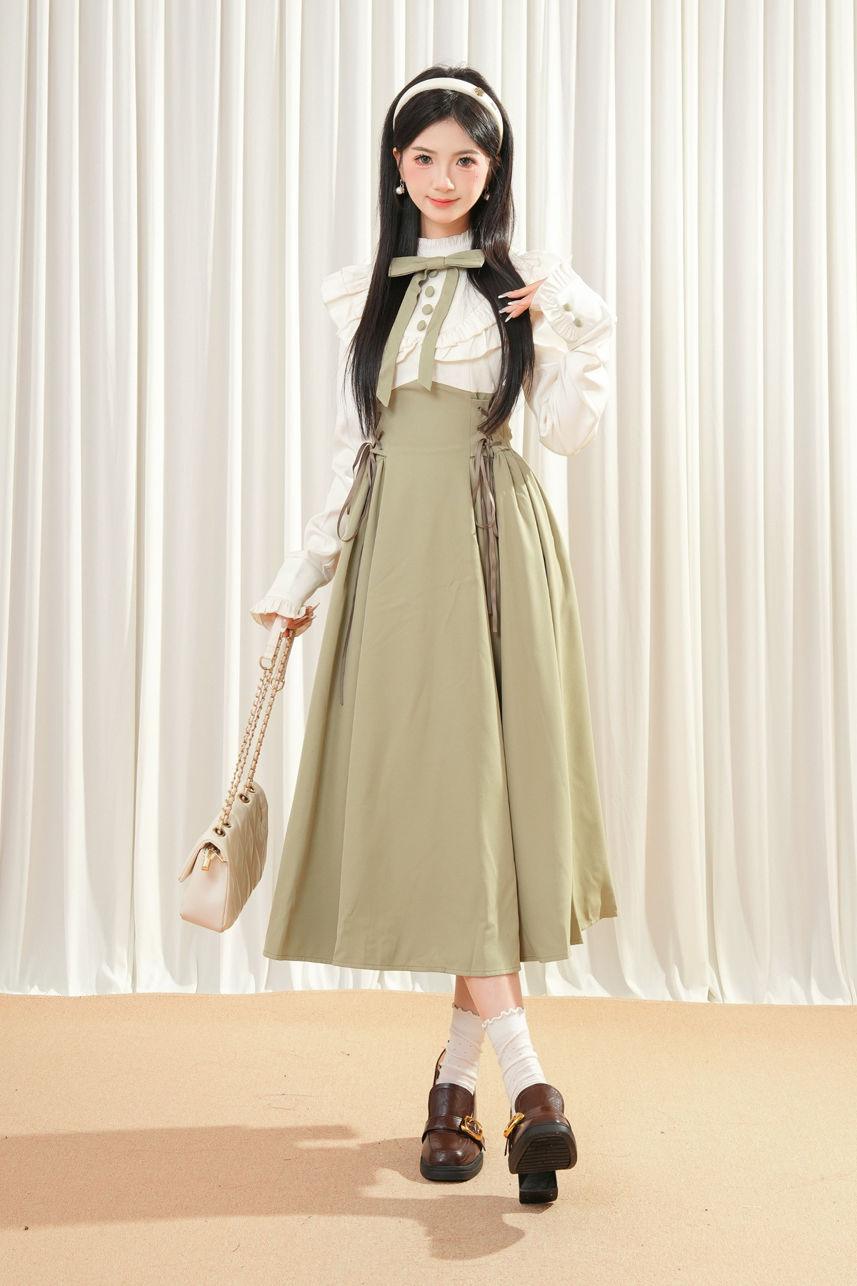 Elegant Contrast French Retro Dress Green