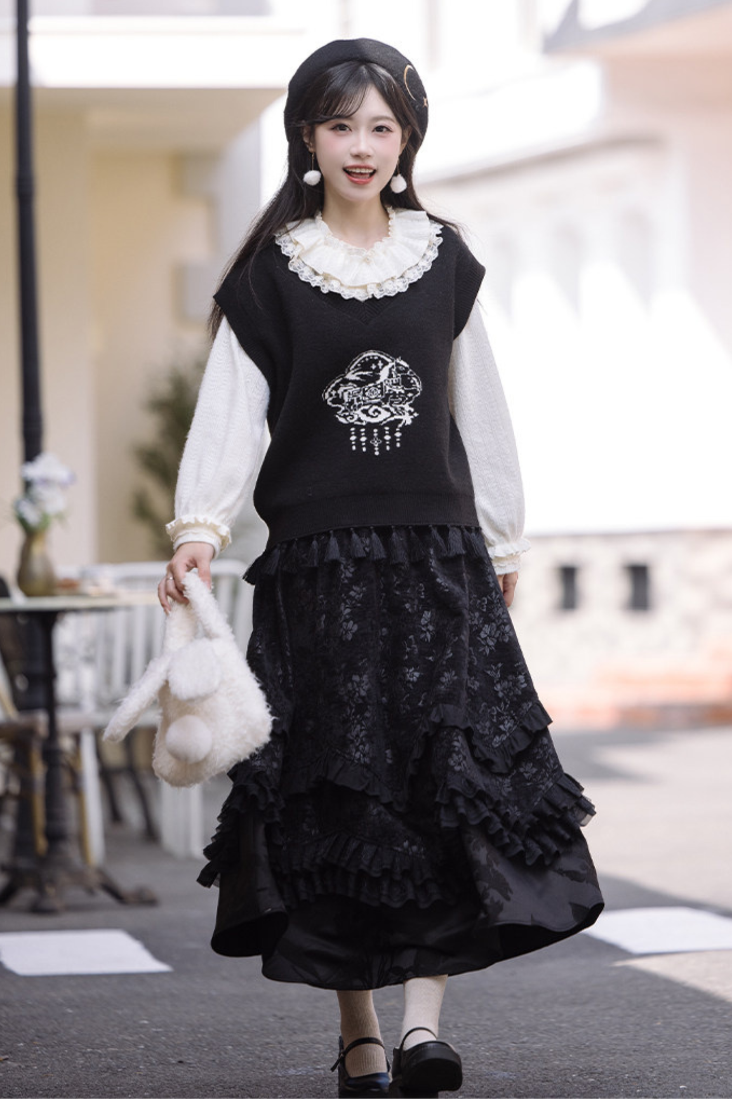 Ink Feather Jacquard Vest + Skirt
