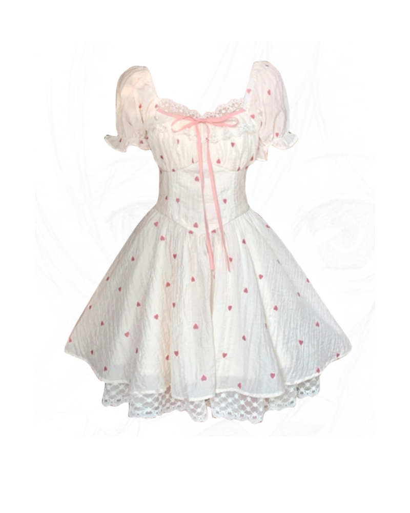 Embroidered Lace Puffy Coquette Dress