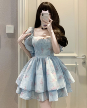 Load image into Gallery viewer, French Blue Puff Sleeve Coquette Dress
