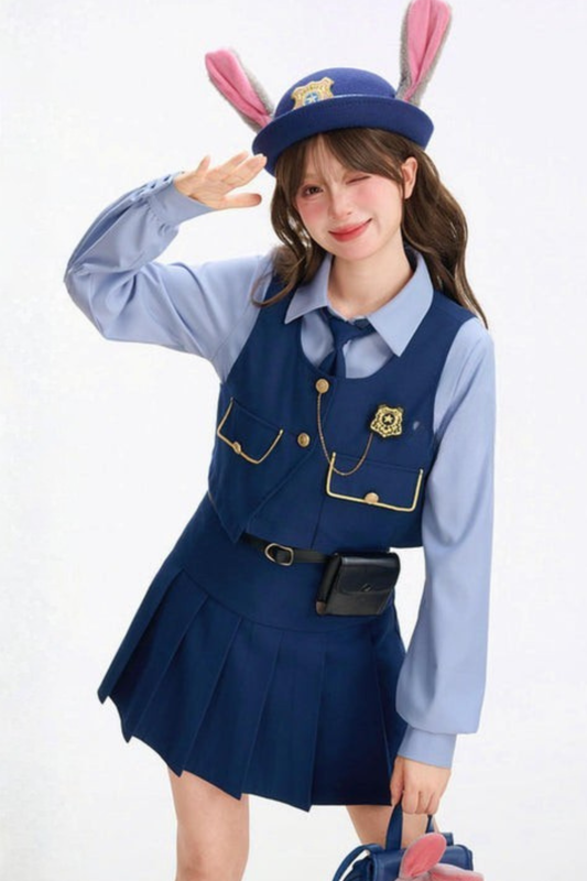 Tribal Blue Blouse with Tie Top + Skirt + Outer