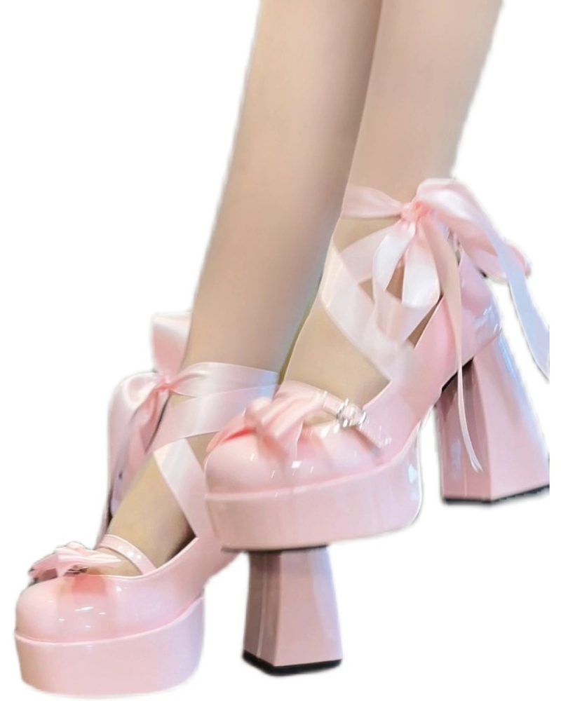 Satin Sweet Bow High Heels Coquette Shoes