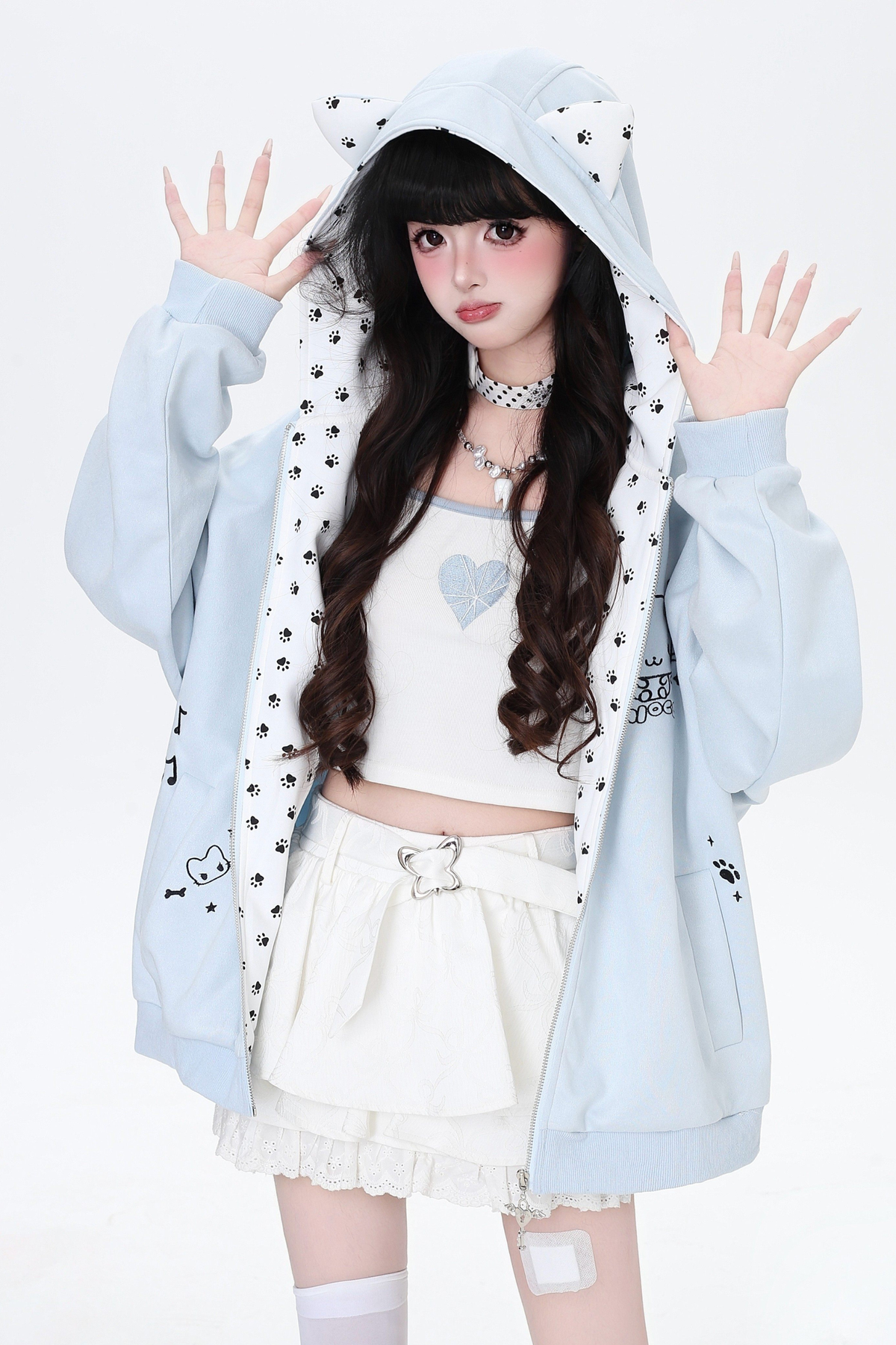 Subculture Cat Ear Hooded Jacket Blue