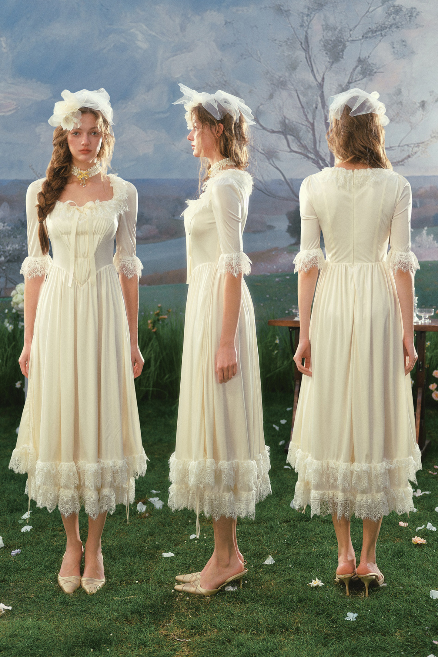 French Retro Satin Wedding Dress