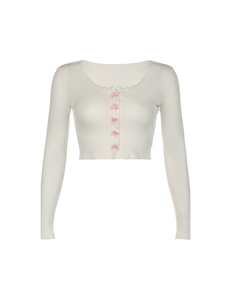 French Bow Long-sleeved Coquette Top