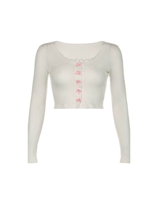 French Bow Long-sleeved Coquette Top