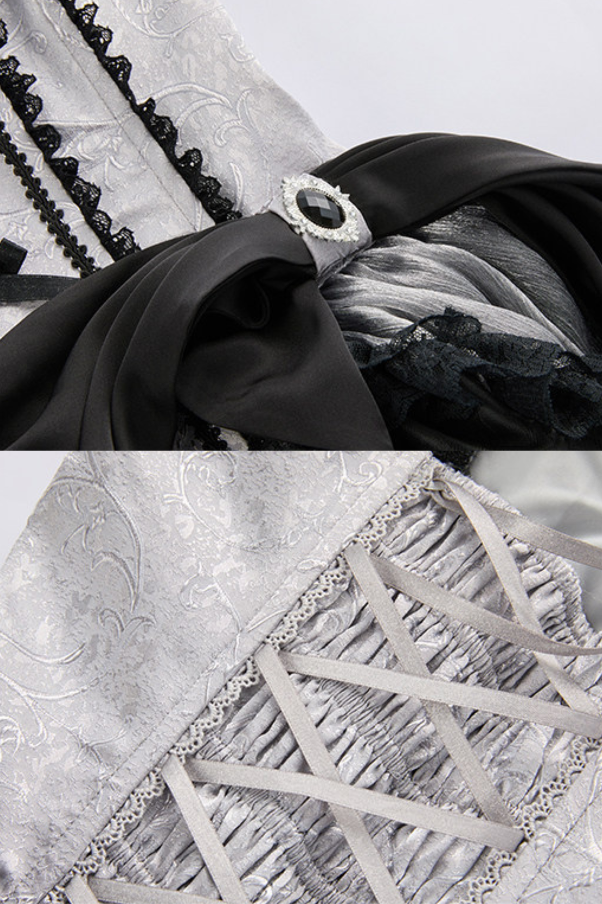 【Reservation Deadline February 28】Dark Silver Lace Lolita Dress + BNT + Neck Accessories