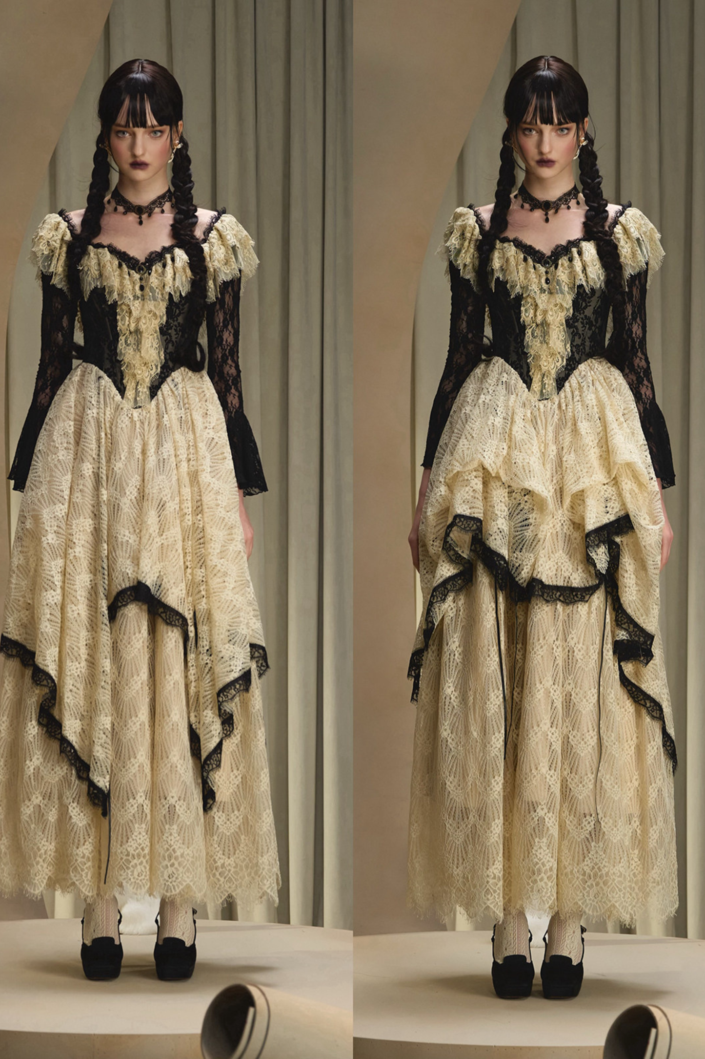 Lace Maid Retro Waist French Dress