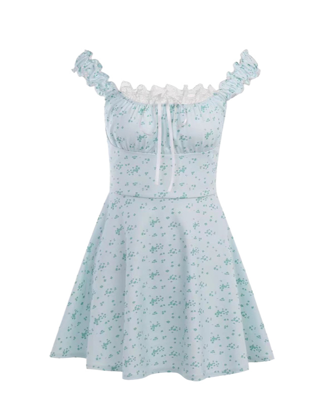 French Blue Floral Slimming Suspender Coquette Floral Dress