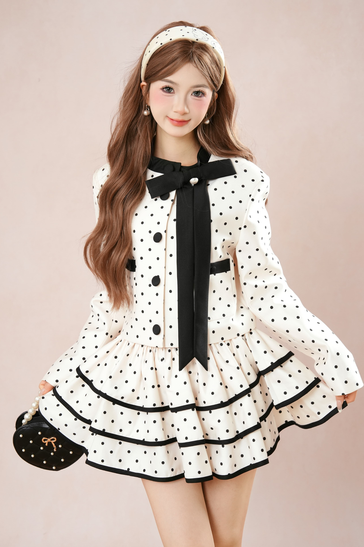 French Dot Jacket + Tiered Skirt Set