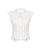 Load image into Gallery viewer, French Strapped Waist Lace Vintage Buttoned Coquette Top
