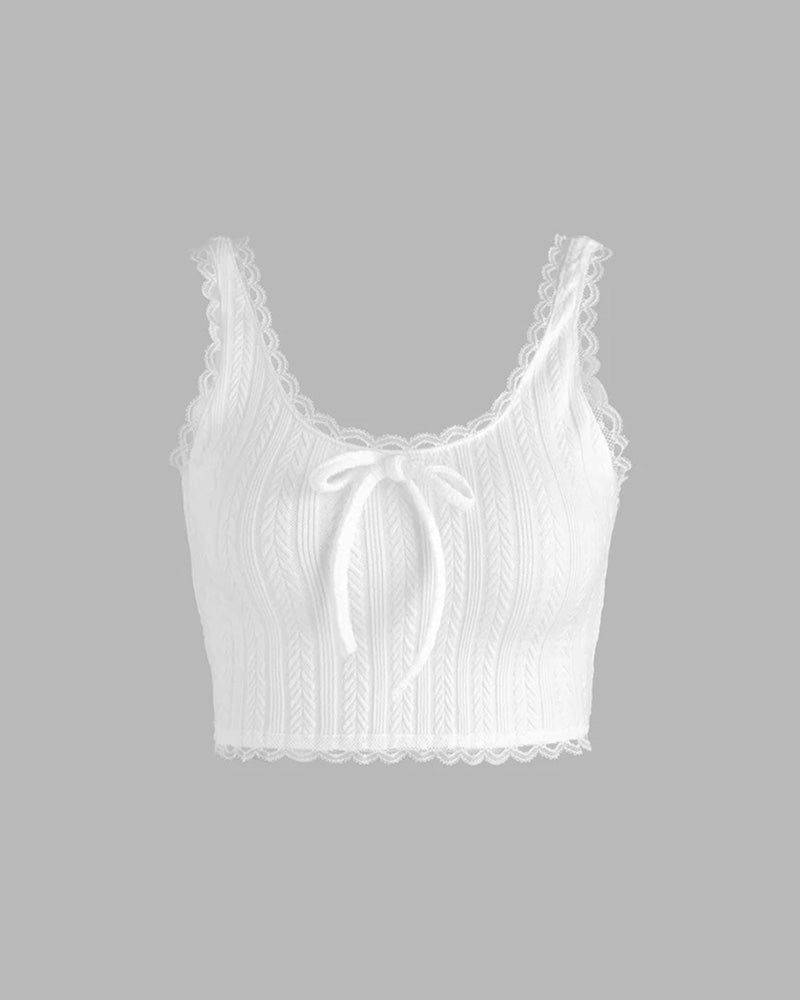 Ribbed Lace Tank Top White