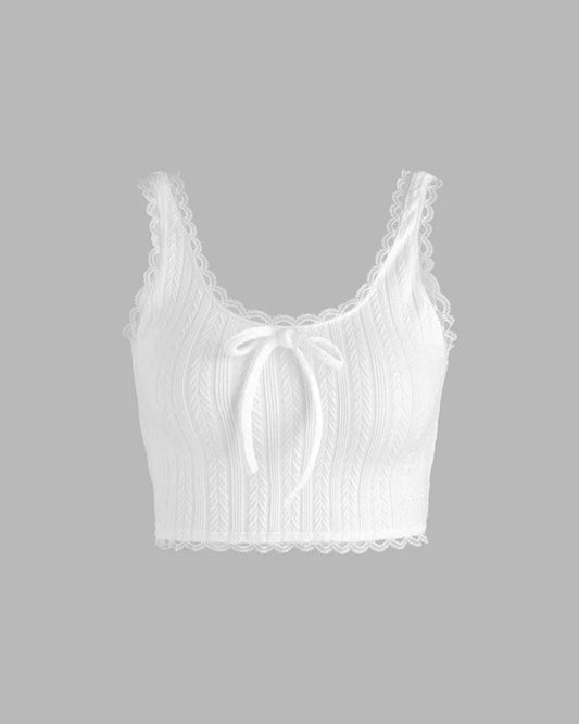 Ribbed Lace Tank Top White