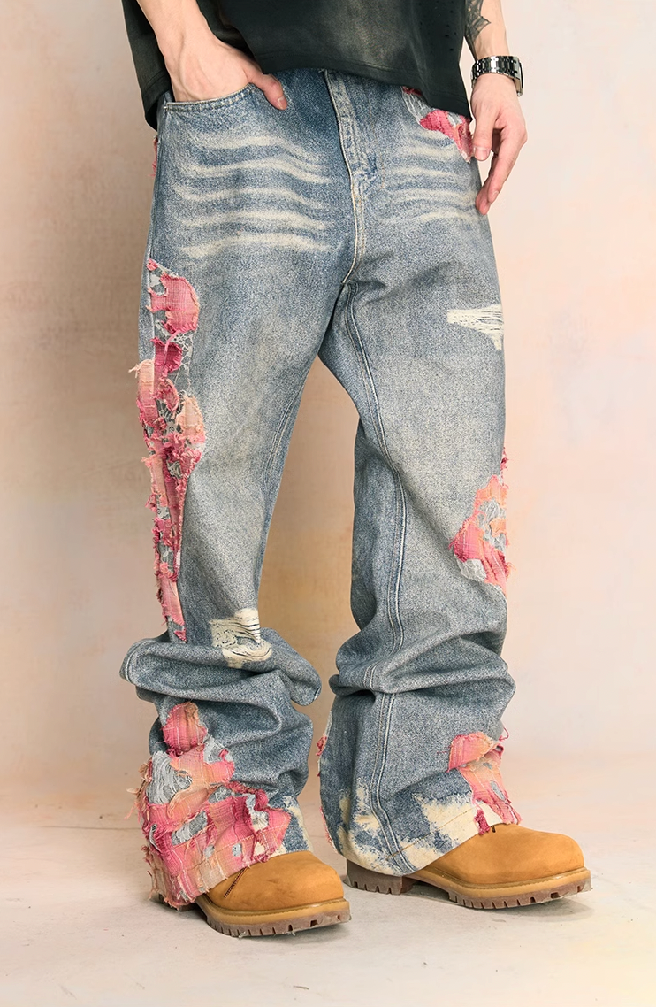Elegant Evening Lace Embroidered Denim Jeans