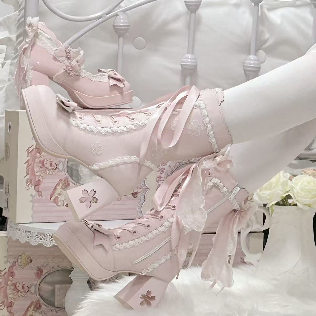 Sakura lolita bow martin boots