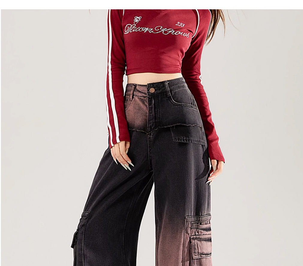 Grunge Contrasting Gradient Wide Leg Jeans