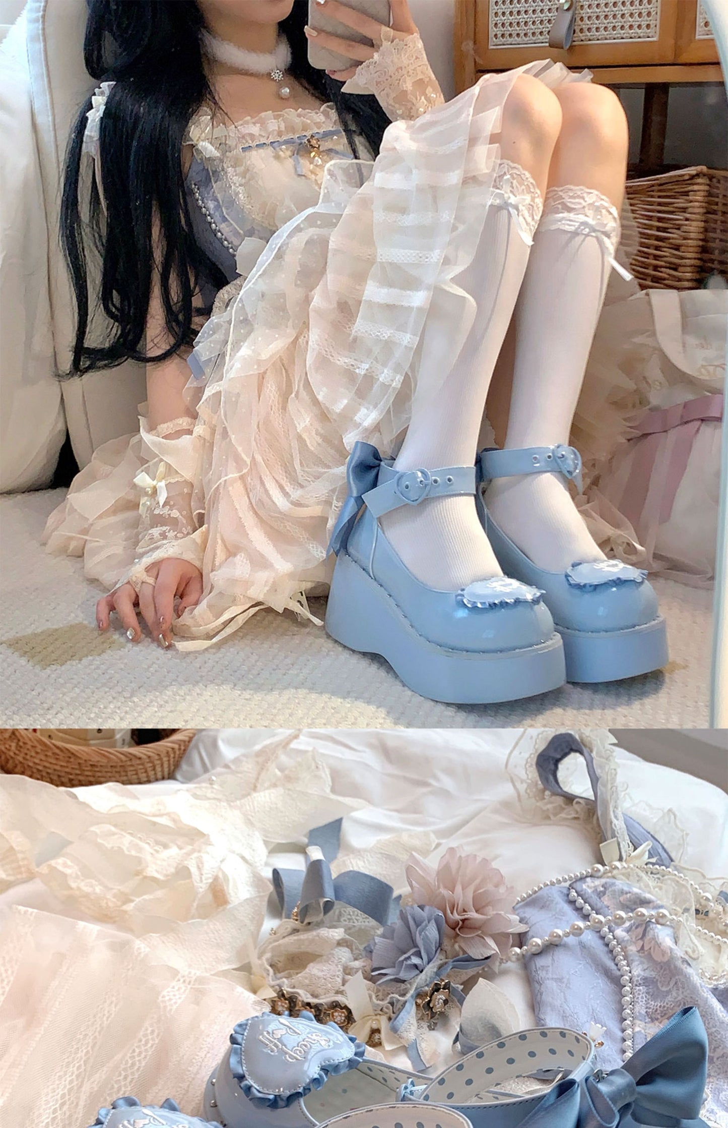 Sheep Puff Lolita Bow Platform Shoes