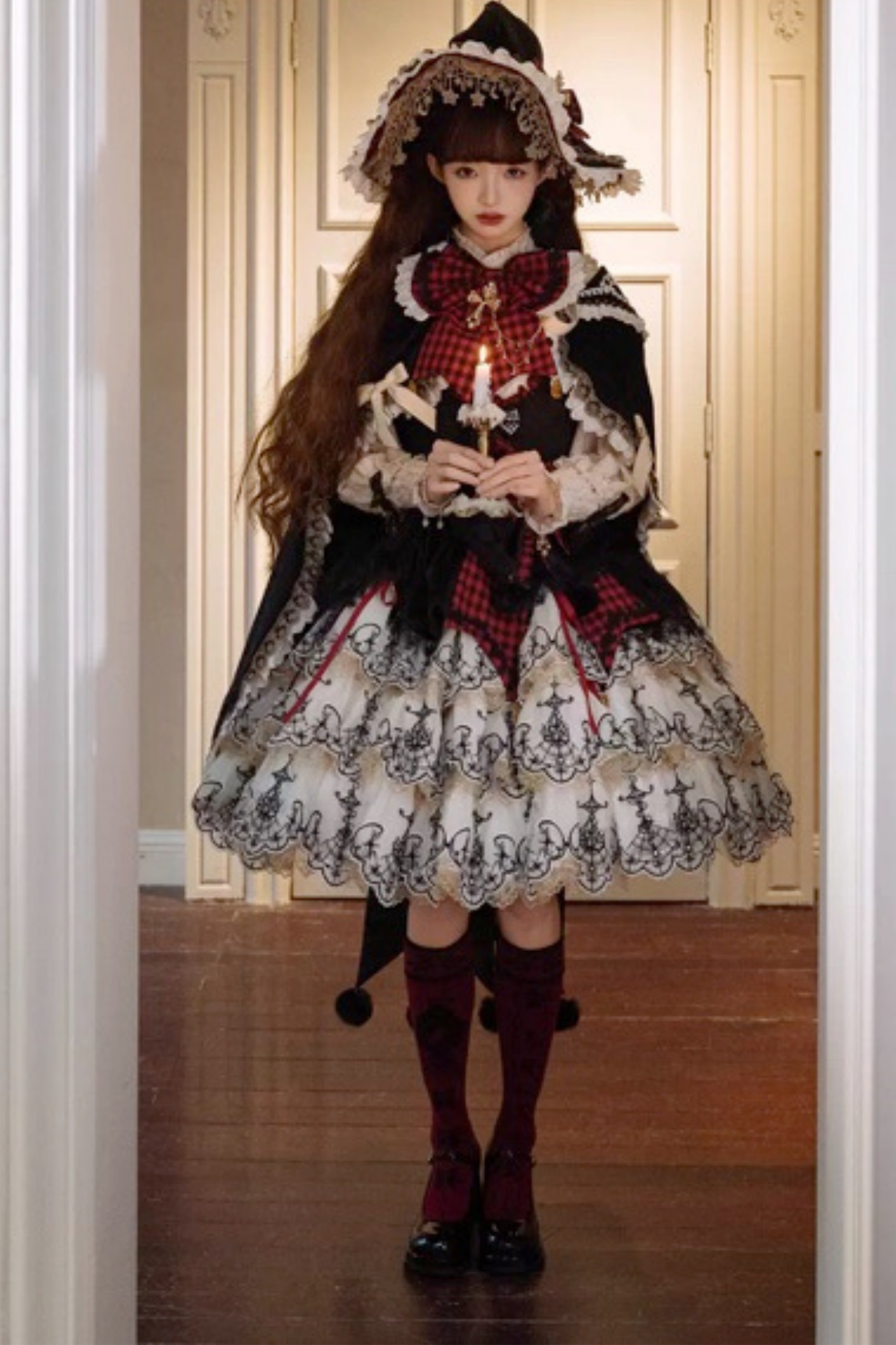 [Pre-order] Element Lolita Jumper Skirt + Inner Top + Cape + Big Ribbon + Hat