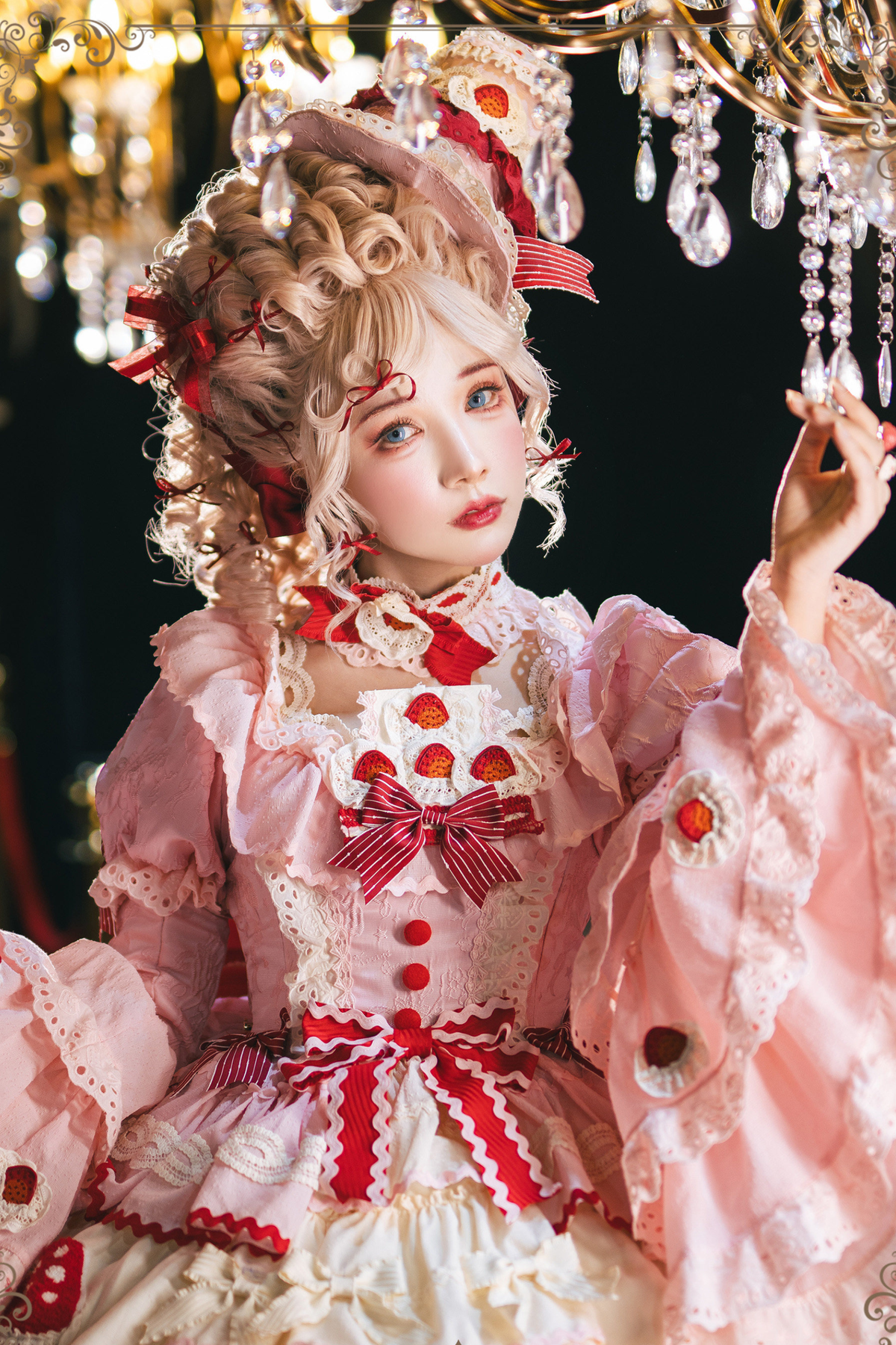 Strawberry Fantasy Lolita Dress + Jumper Skirt + Ribbon + Sleeves + Bonnet
