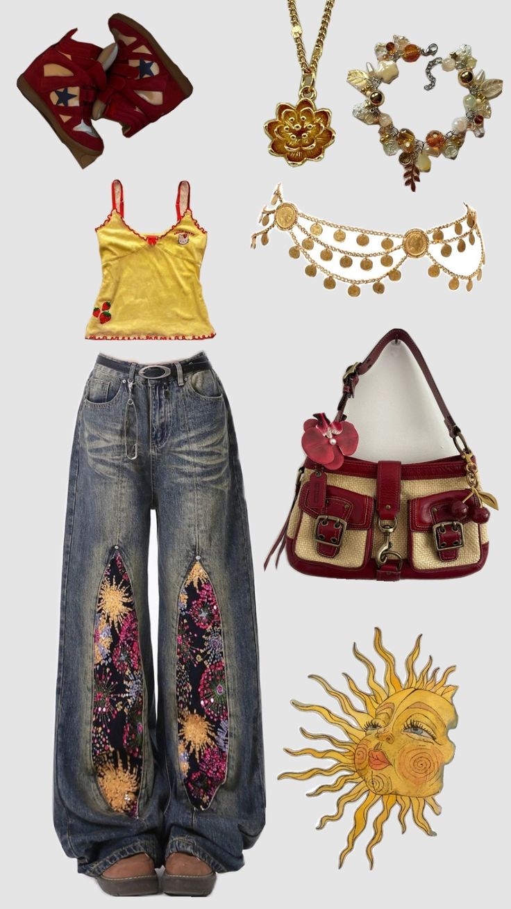 Vintage embroidered firework patchwork jeans