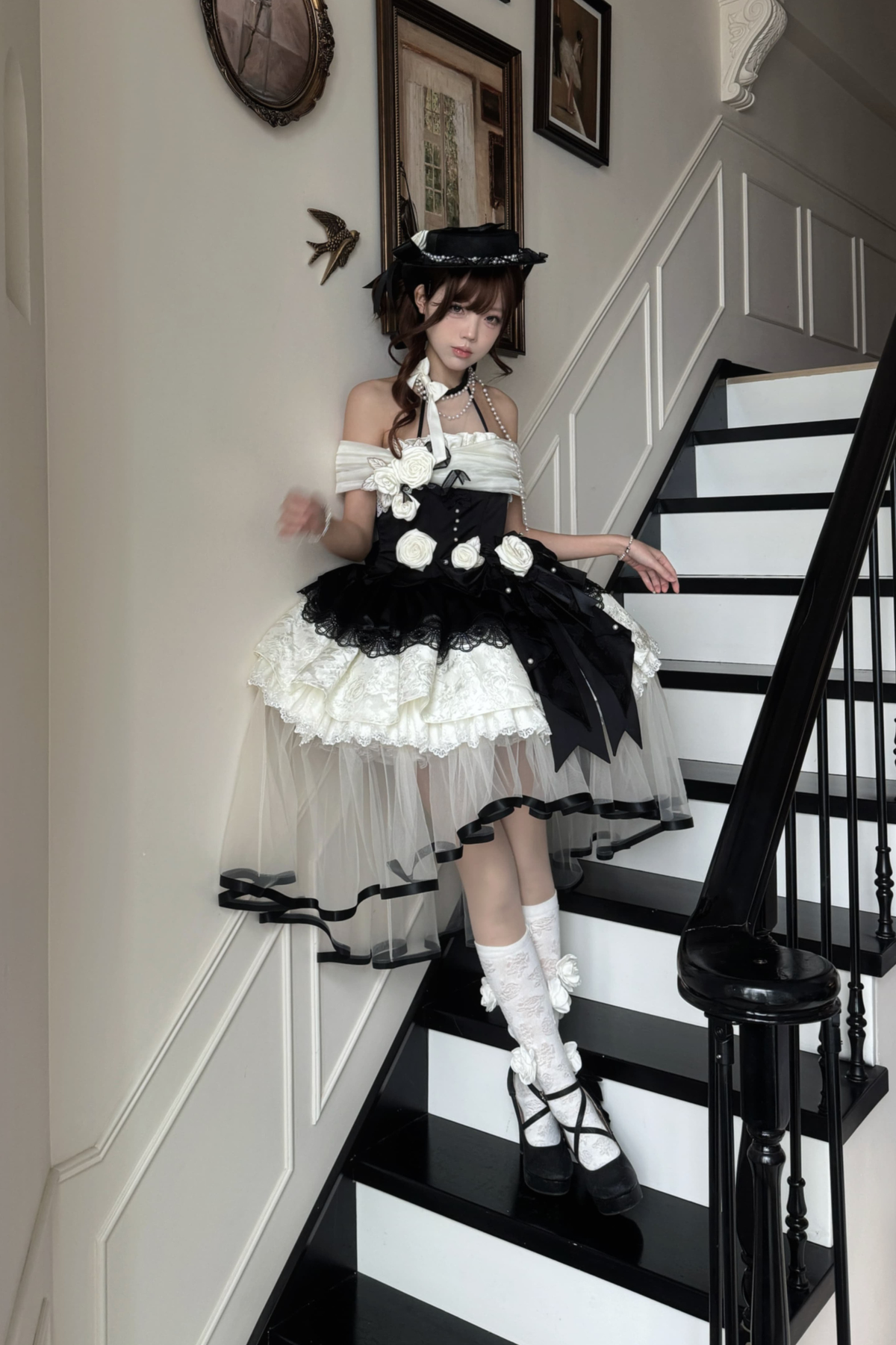 Night Venus Lolita Halterneck Top + Flare Skirt + Tight Skirt + Overlay Skirt + Hat + Tail