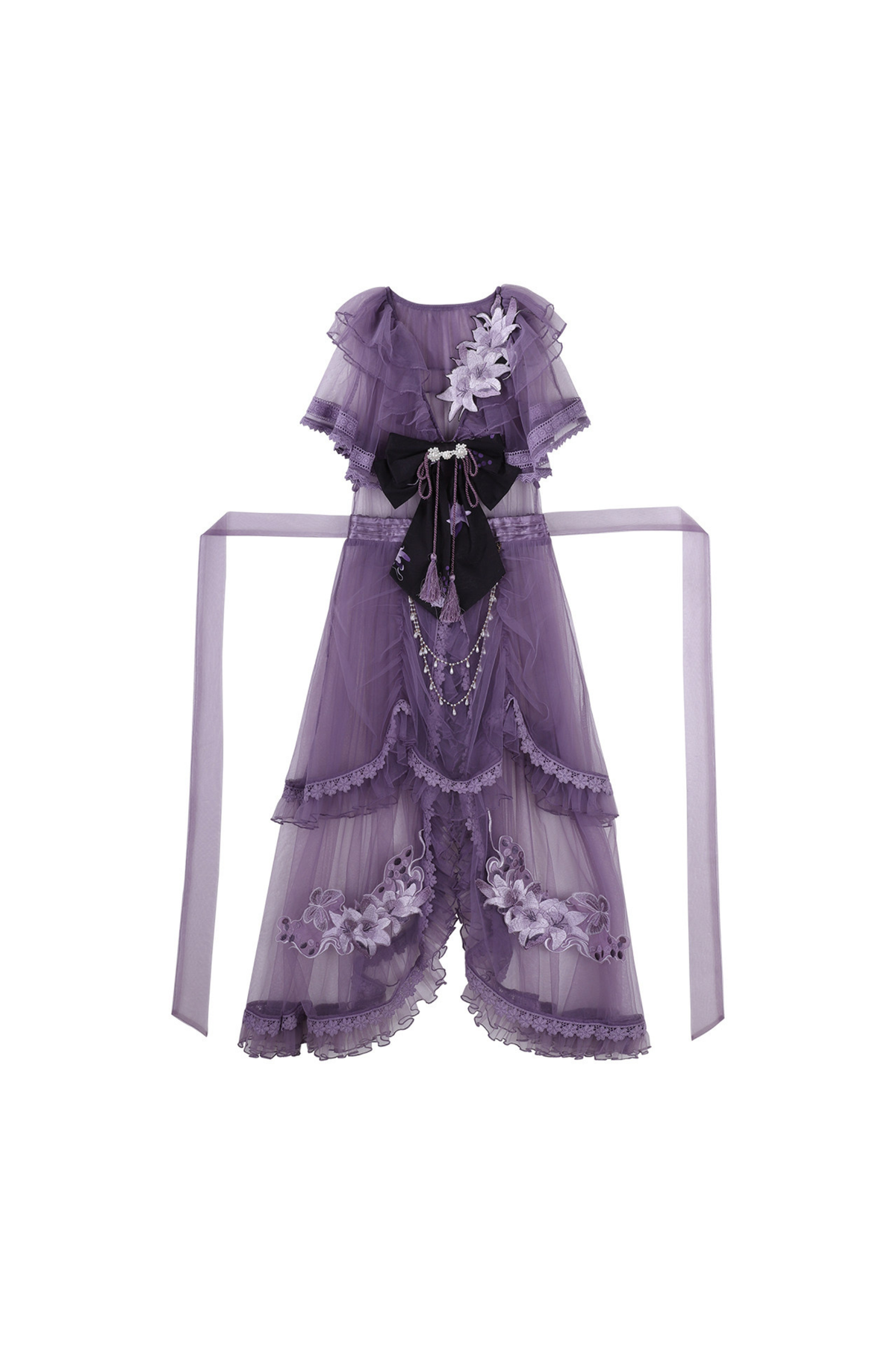 Purple Silk Cross Collar Dress Outer Dress