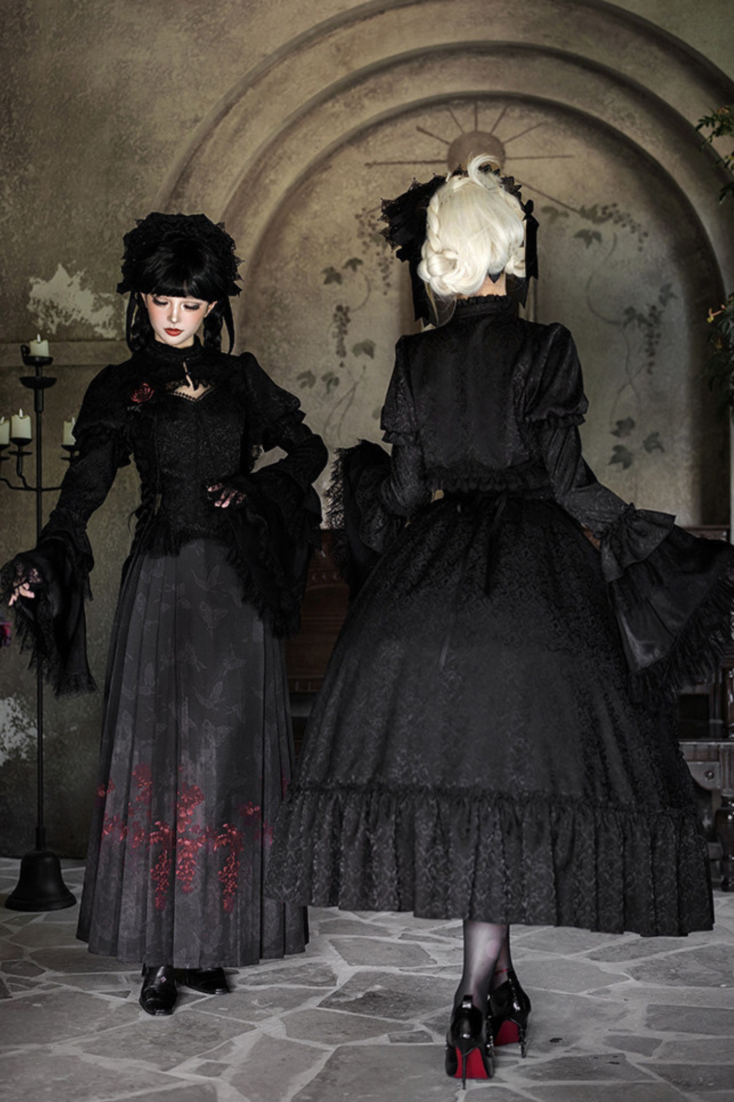 Gothic Corset Tops + Short Coat + Horse + Curtain + Skirt + Flower + Bonnet