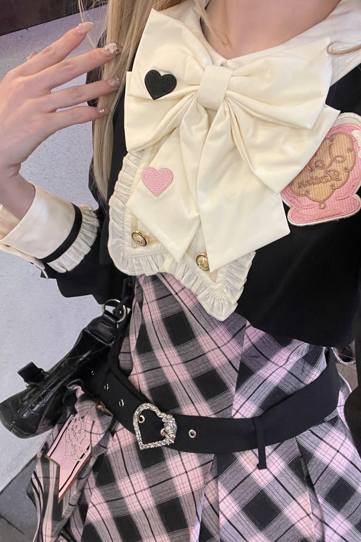 Check Sweet College Faux Two-Piece Dress + Beret