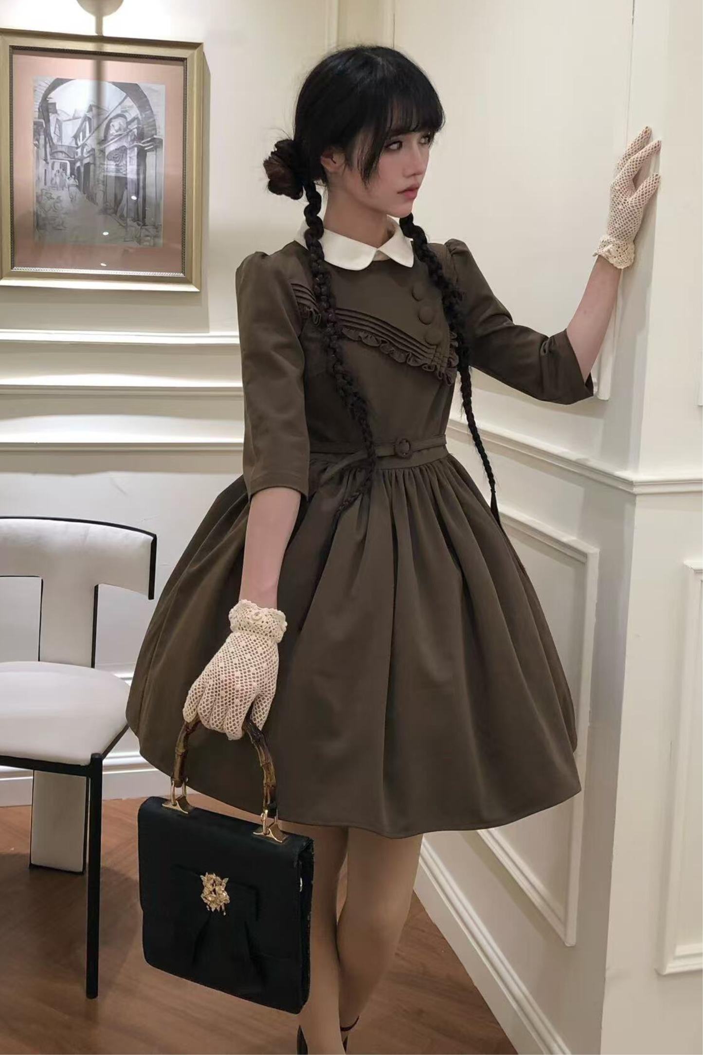 Retro Preppy Mid-Sleeve Lolita Dress
