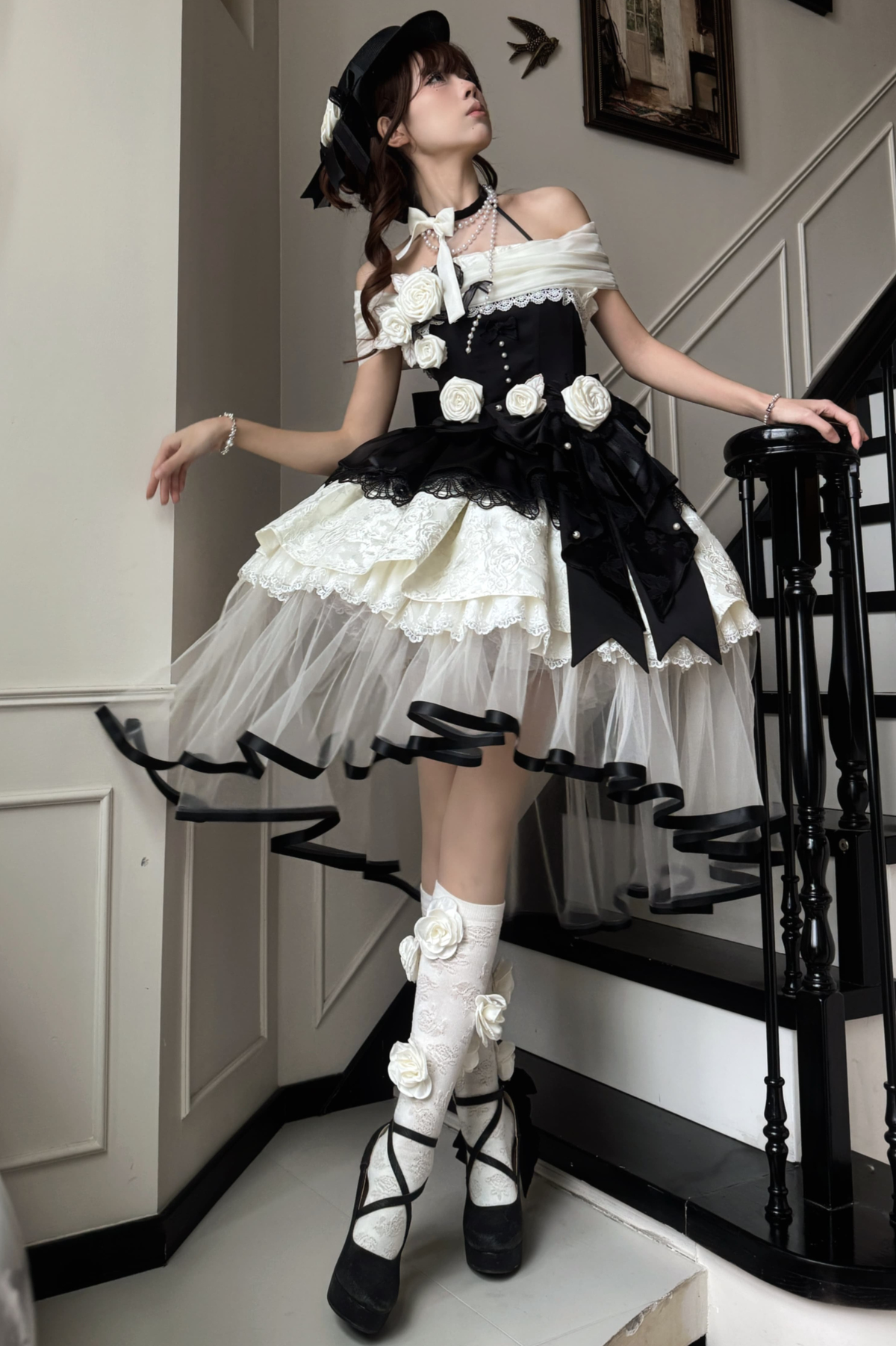 Night Venus Lolita Halterneck Top + Flare Skirt + Tight Skirt + Overlay Skirt + Hat + Tail