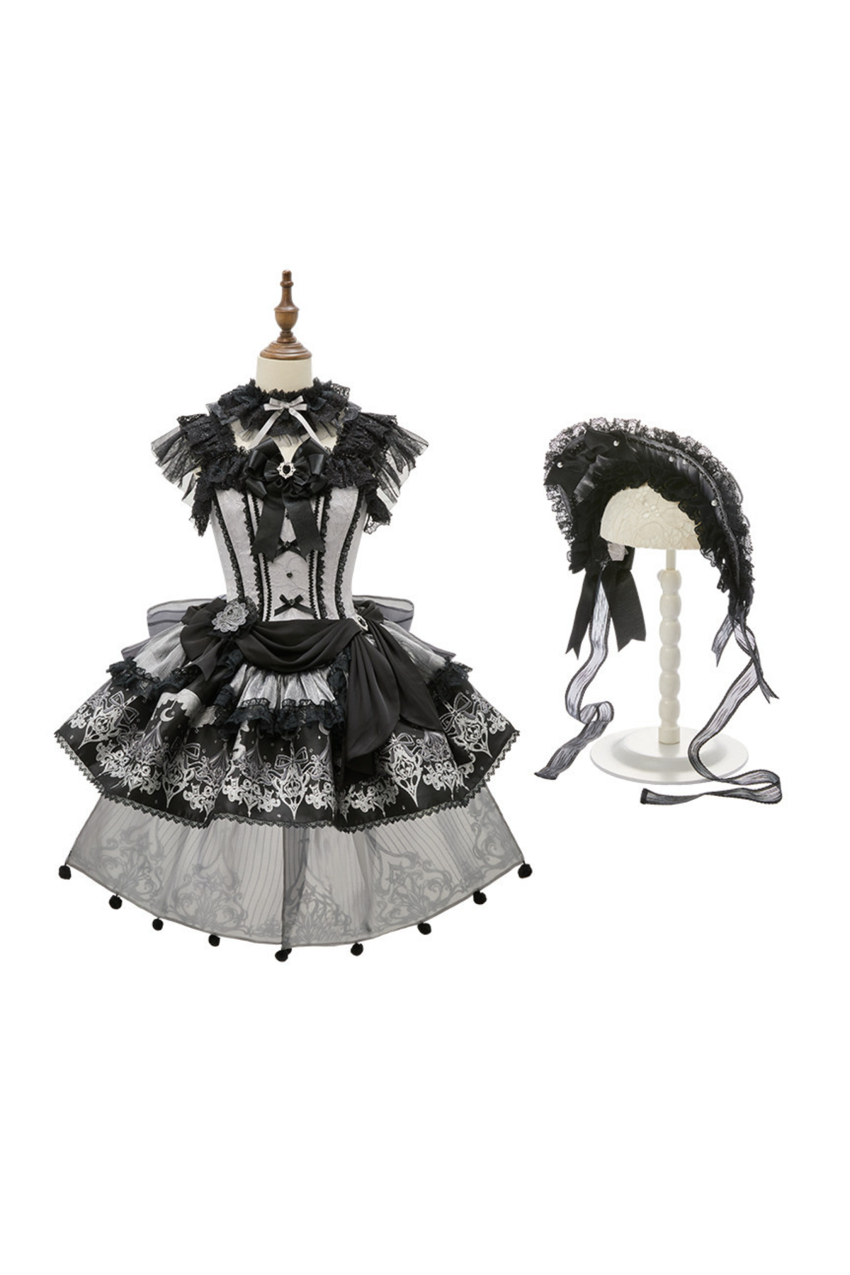 【Reservation Deadline February 28】Dark Silver Lace Lolita Dress + BNT + Neck Accessories Bnt + Neck Accessories + Dress (XL) XL