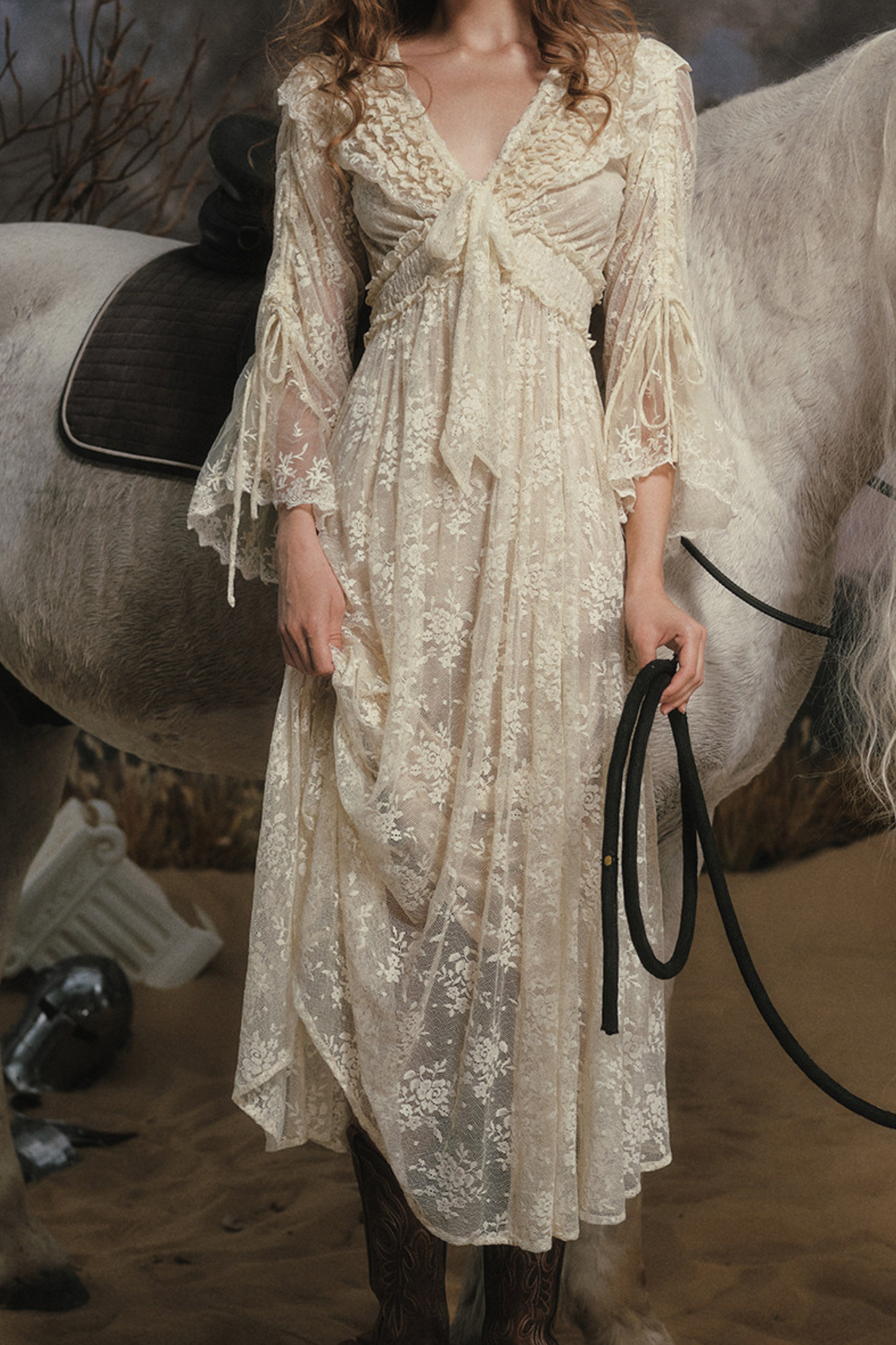 Western Lace Long Dress + Corset